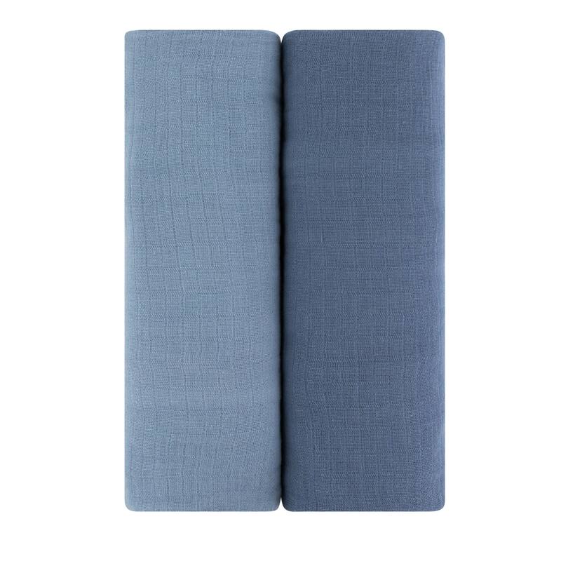 Ely's & Co. Cotton Muslin Swaddle Blanket - 2 Pack - 42"x42" - 0-24 months - Sapphire Blue/Indigo Blue