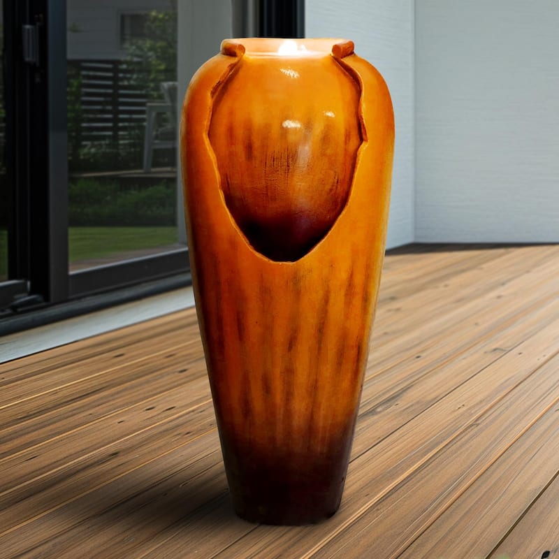 30.7" High Concrete Jar Water Fountain Outdoor, Garden Vase Water Feature - 30.7"H