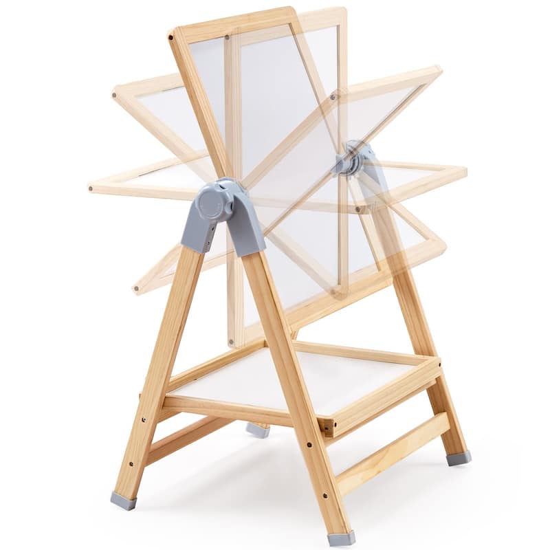 2-in-1 Natural Wooden Double-Sided Wooden Magnetic Whiteboard Chalkboard Art Easel - 19.29”L x 17.12”W x 39.37”H