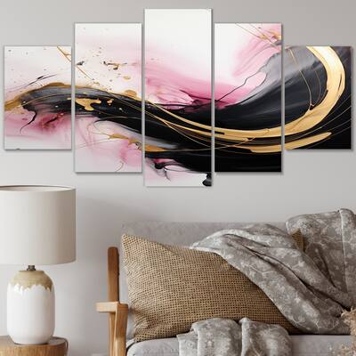Designart "Abstract Gold Wave Pink And Black I" Abstract Multipanel Wall Decor set