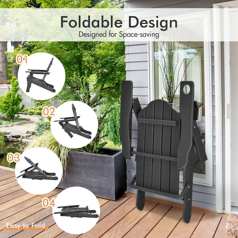 Gymax 2PCS Patio Folding Adirondack Chair Weather Resistant Cup Holder