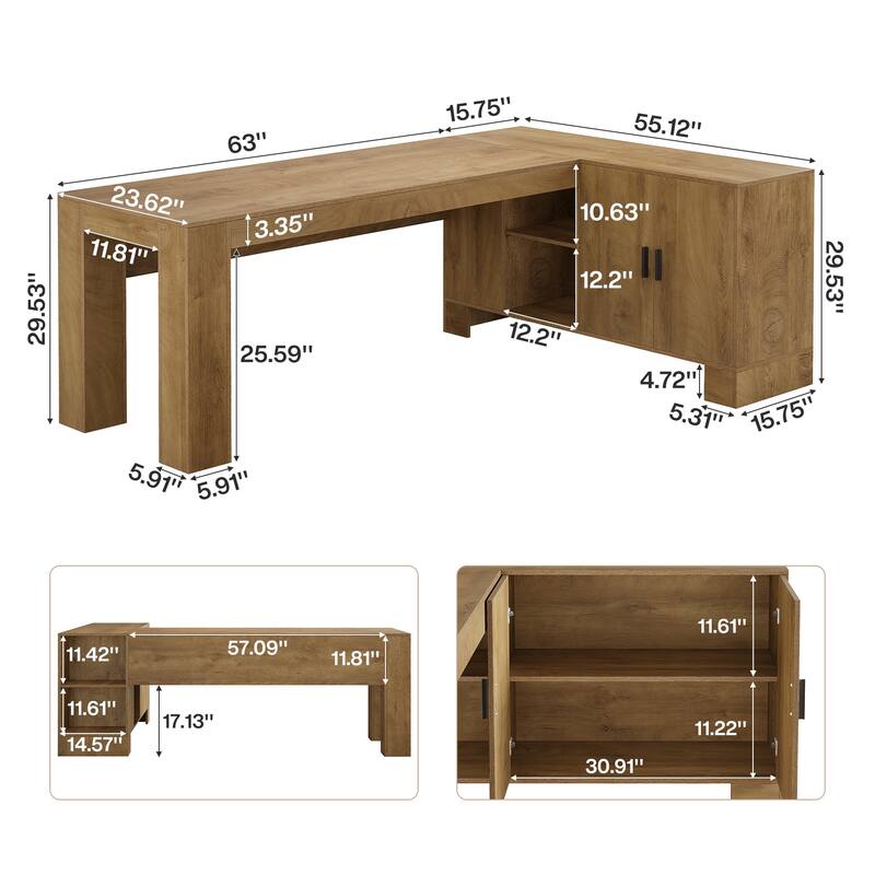 L Shaped Executive Desk with Storage Shelf