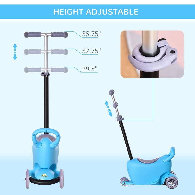 Kids 3-Wheel Scooter with Seat, Adjustable Handle, and Rear Brake for Safe Play
