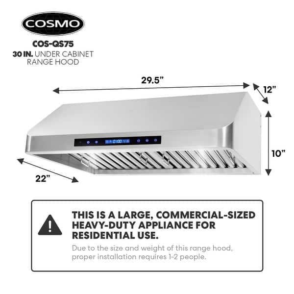 dimension image slide 1 of 2, Cosmo 30 in. Ducted Under Cabinet Range Hood with 500 CFM, 4 Speeds