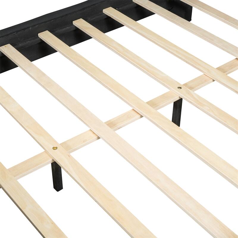 Queen Size Upholstered Bed, Upholstered Bed with Wooden Slats Support