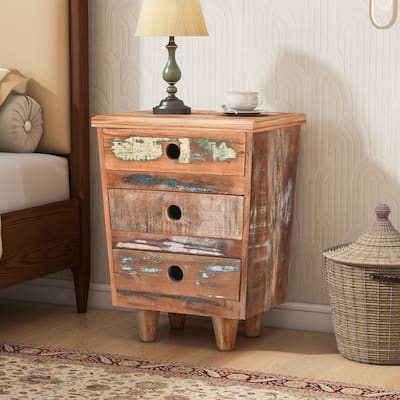 End Table Recycled Wood Nightstand, Side Table With 3 Drawers