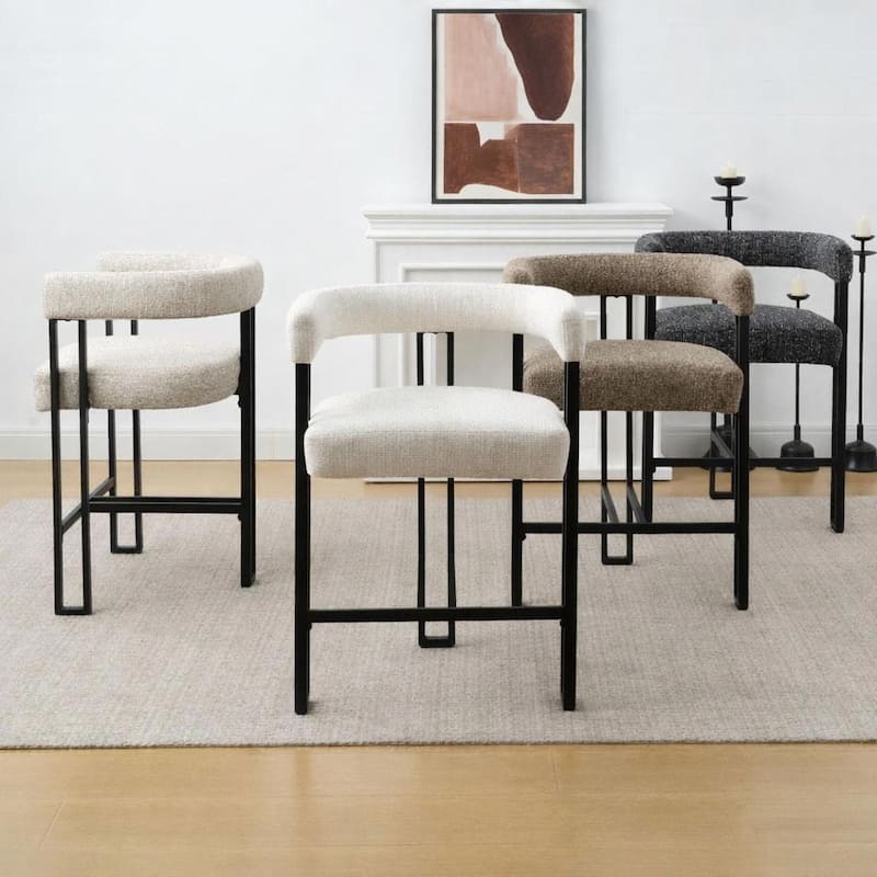 24" Seat Height Upholstered Tweed Solid Back Counter Stool