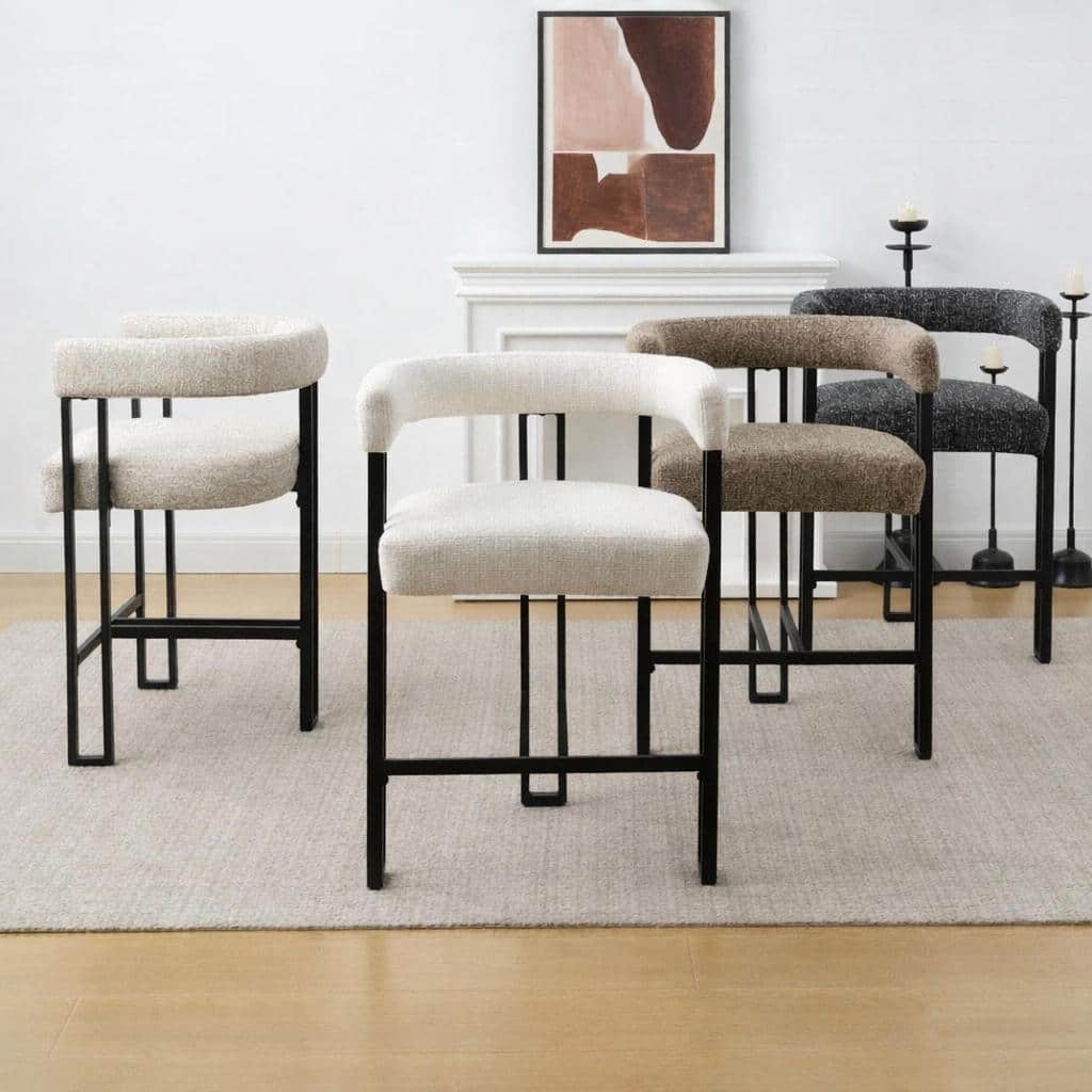 24" Seat Height Upholstered Tweed Solid Back Counter Stool