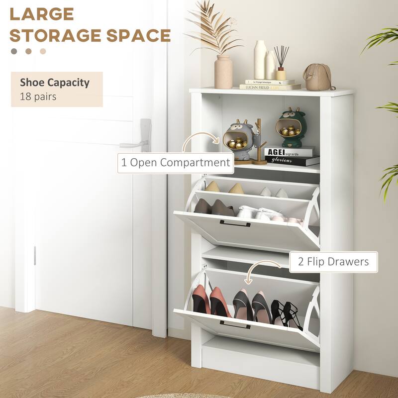 HOMCOM Shoe Cabinet, Freestanding Shoe Storage Cabinet Organizer with 2 Flip Drawers, Adjustable Shelves