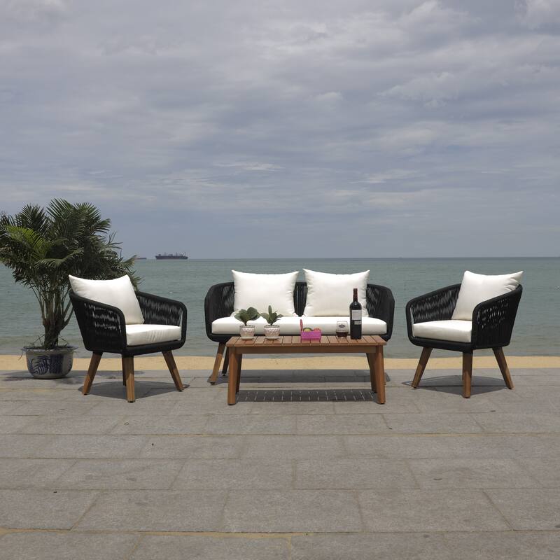 SAFAVIEH Outdoor Tobia 4-Piece Patio Conversation Set - 55W x 30D x 28H