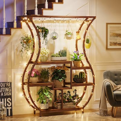 6-Tier Plant Stand with 10 Hanging Hooks, 70.9 Inch Tall Plant Shelf, Vase Shape Ladder Plant Stand