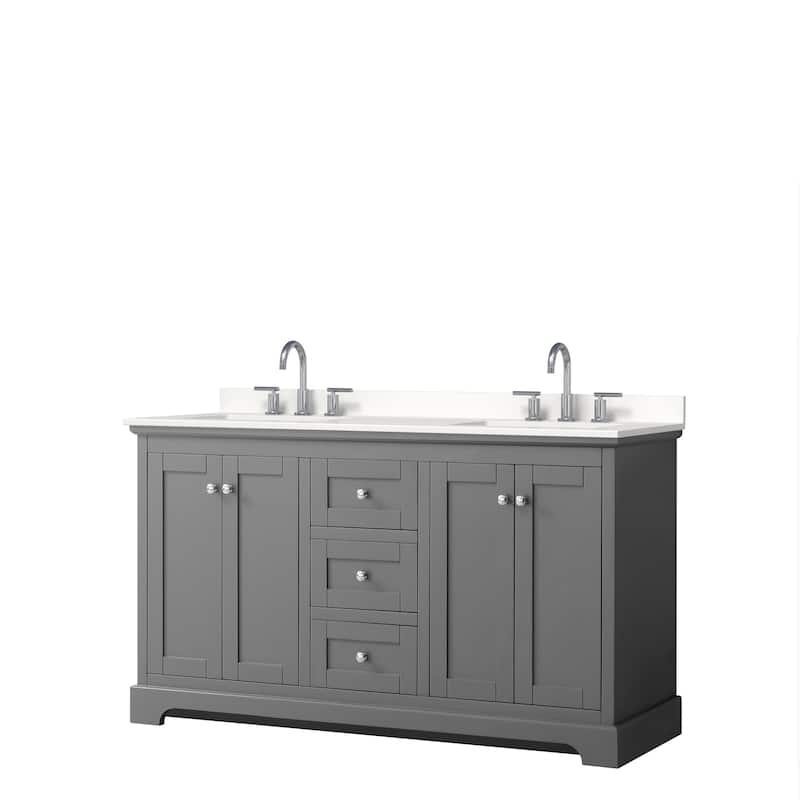 Avery 60-inch Double Vanity, Quartz Top - Dark Gray, Chrome Trim, White Quartz Top