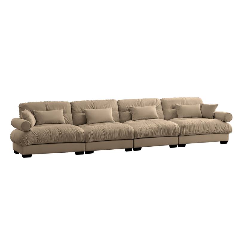 Vintage Velvet Modular Sofa with Cloud Inspired Cushions and Bolster Armrests for Cozy Living Room and Guest Room