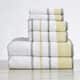 Luxurious Cotton Decorative Stripe Towel Set - 6 Piece Set - Gold / Grey