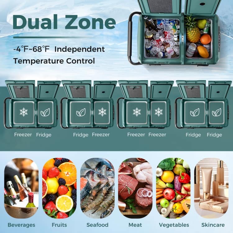 Dual Zone 12V 42QT Car Fridge Perfect for Travel Camping and Outdoor Adventures - 31" x 18.5" x 18.5"