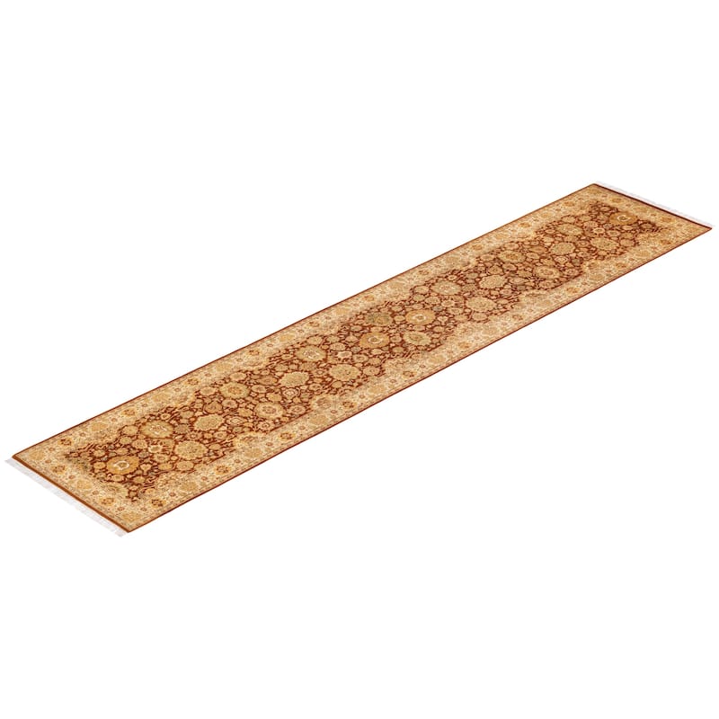 Overton Hand Knotted Wool Vintage Inspired Traditional Mogul Brown Runner Rug