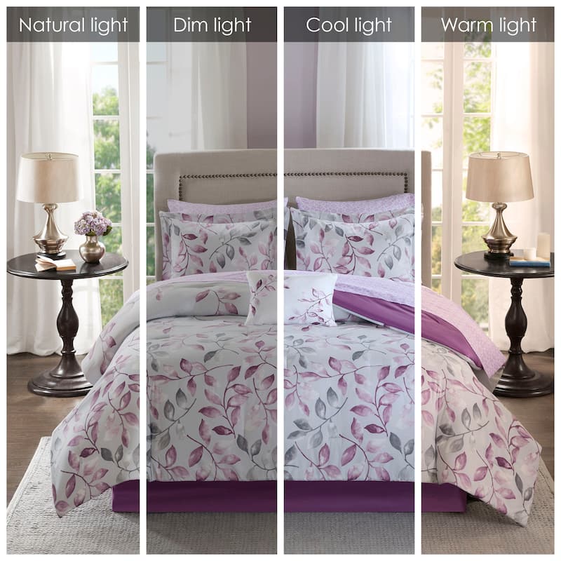 Madison Park Essentials Eden Purple Printed Complete Comforter Set with Cotton Bed Sheets