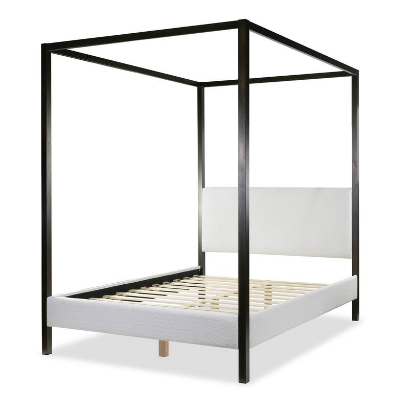 Beecher White Boucle Canopy Queen Bed with Iron Frame