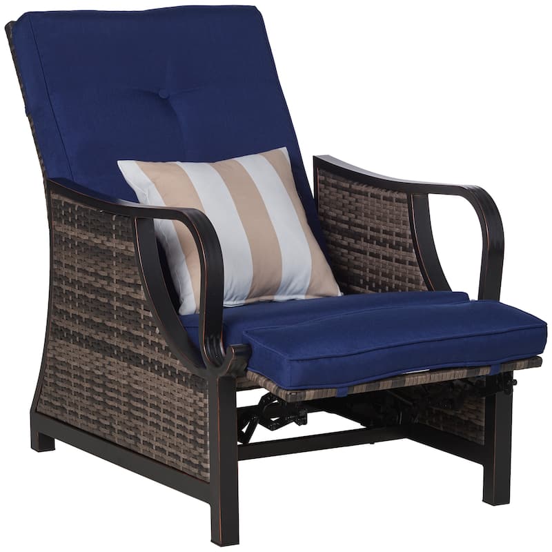 Outsunny Adjustable Patio Rattan Leisure Chair, Outdoor Relax PE Rattan Recline Lounge Furniture, w/ Cushion & Armrest