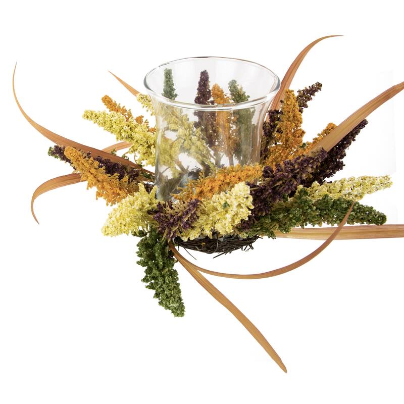 18" x 6" Autumn Harvest Pillar Candle Holder Artificial Fall Foliage