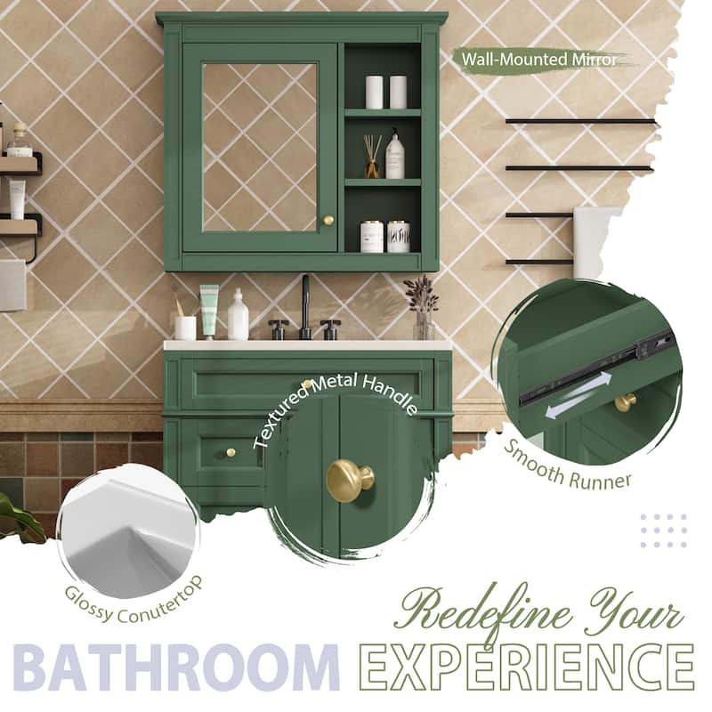Freestanding Bathroom Vanity with Top Sink and Mirror Cabinet