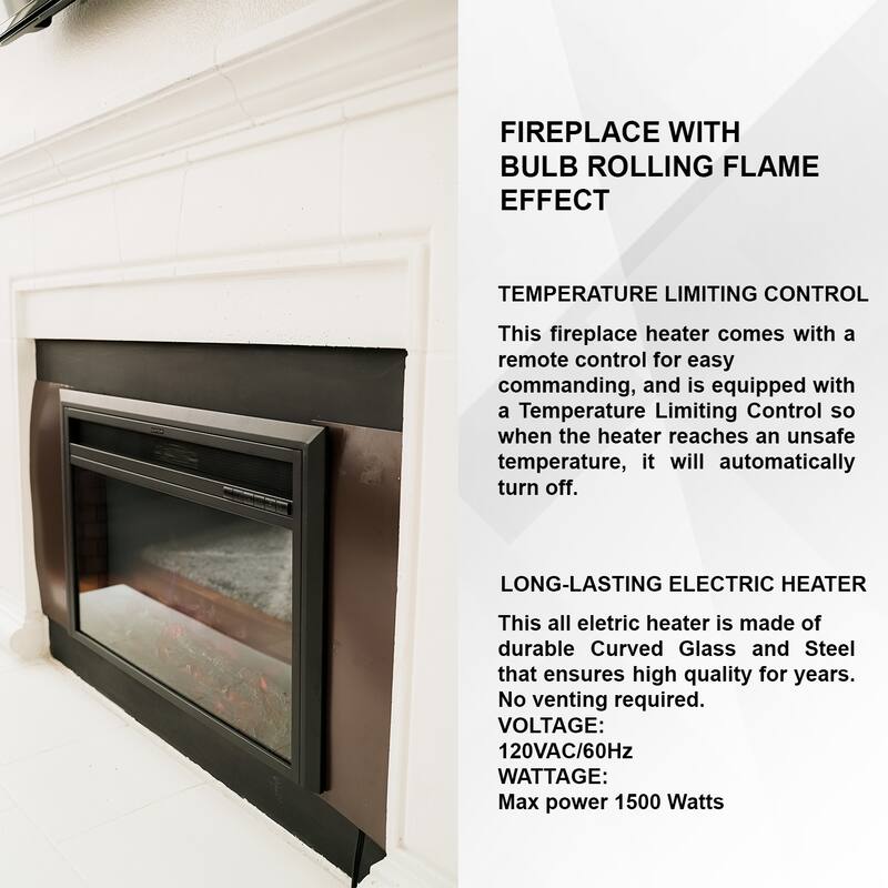 XBrand Insert Fireplace Heater w/Remote Control and LED Flame Effect, 32 Inch Long, Black