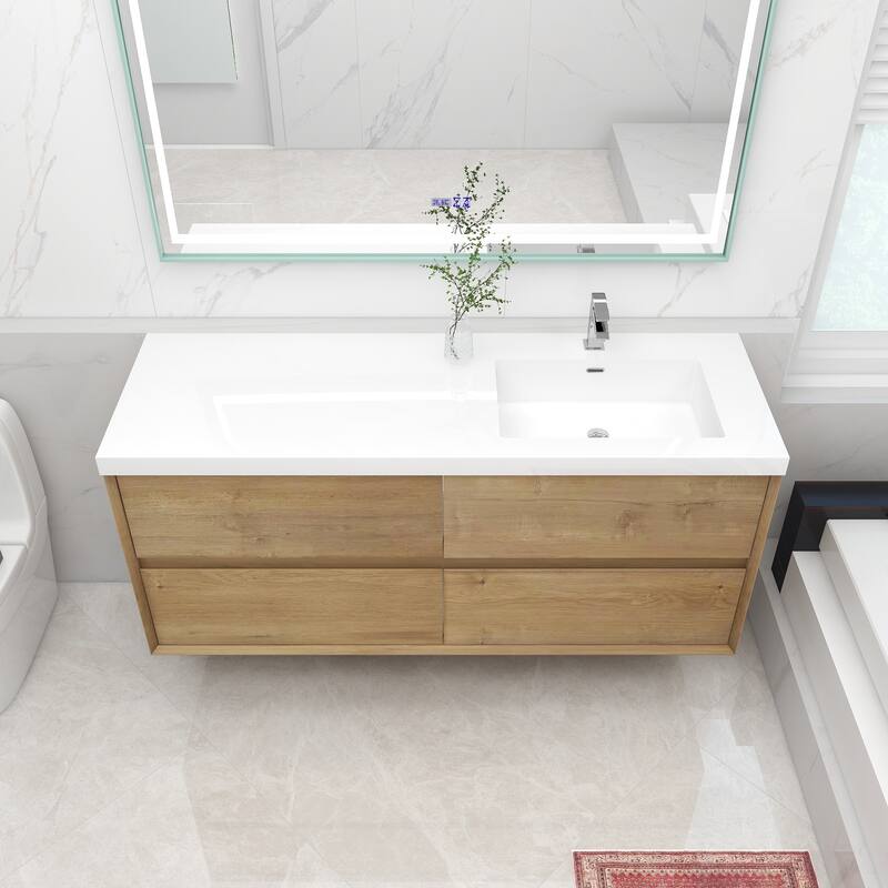 Selina 60" Wall Mounted Vanity with Single Sink on the Right - 60