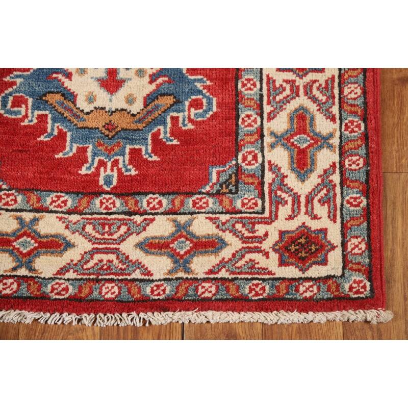 Geometric Kazak Oriental Rug Handmade Traditional Red Wool Carpet - 2'0" x 3'0"
