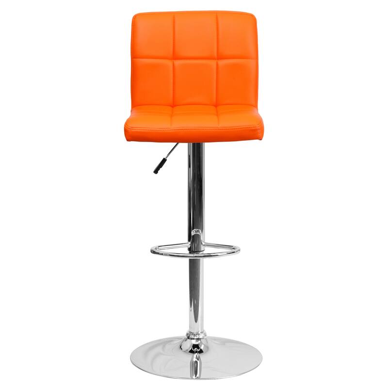 Contemporary Quilted Vinyl Adjustable Height Barstool with Chrome Base