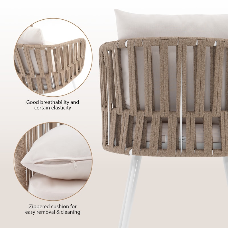 Patio Dining Chair Set - Metal Frame with Woven Rope Seat