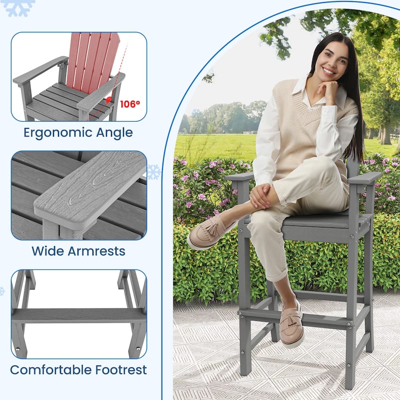 Gymax Set of 2 Patio HDPE Bar Height Stool All Weather Chair Armrest