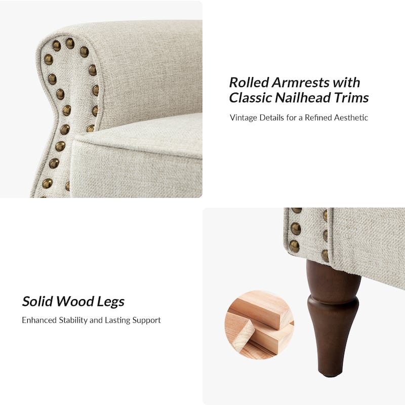 Nyctelius Upholstered Comfy Accent chair with Classic Turned Wooden Legs and Nailhead Trim by HULALA HOME