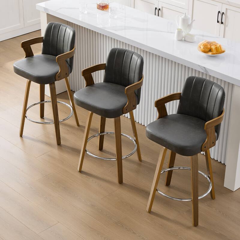 Upholstered Wood Swivel Counter Height Barstool with Arms - 37.8"H x 18.7"W x 19.29"D