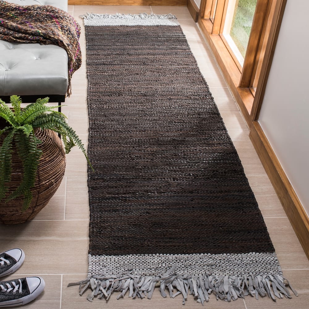 SAFAVIEH Handmade Vintage Boho Leather Catrina Modern Stripe Leather