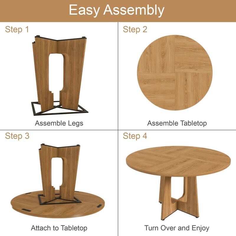 47" Round Farmhouse Dining Table for 4 - MDF with Oak Finish, 300lb Capacity, Easy Assembly
