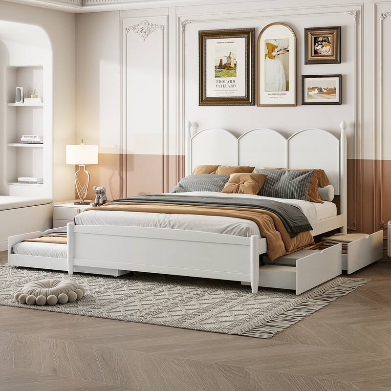Platform Bed With with 2 Big Drawers - White - Queen