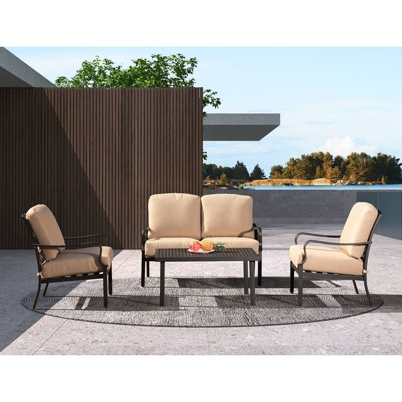 Domi 4-Piece Patio Conversation Set with Cushions, All-Weather Steel Frame Outdoor Furniture