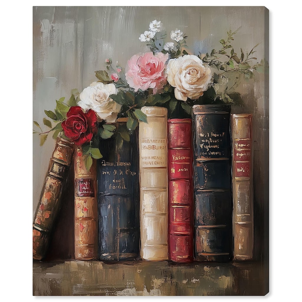 Bookshelf Bouquet I Canvas by Art Remedy, Gallery Wrapped