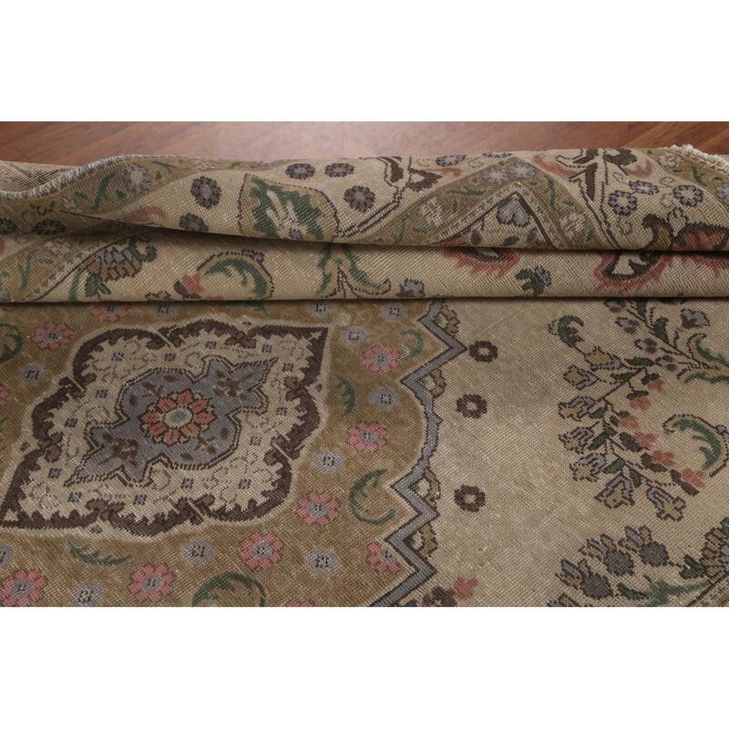Beige Tabriz Persian Vintage Area Rug Handmade Wool Carpet - 6'3"x 9'7"