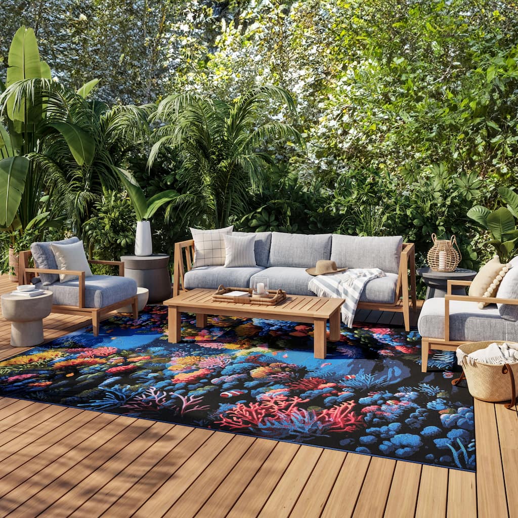 Nourison Color Splash Indoor/Outdoor Multicolored Graphic Area Rug