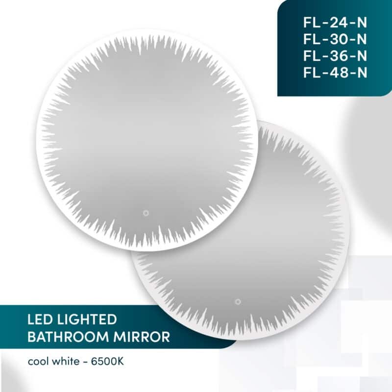 AQUADOM Flame LED Lighted Round Mirror With Dimmer, Defogger, Touch Control - 36"