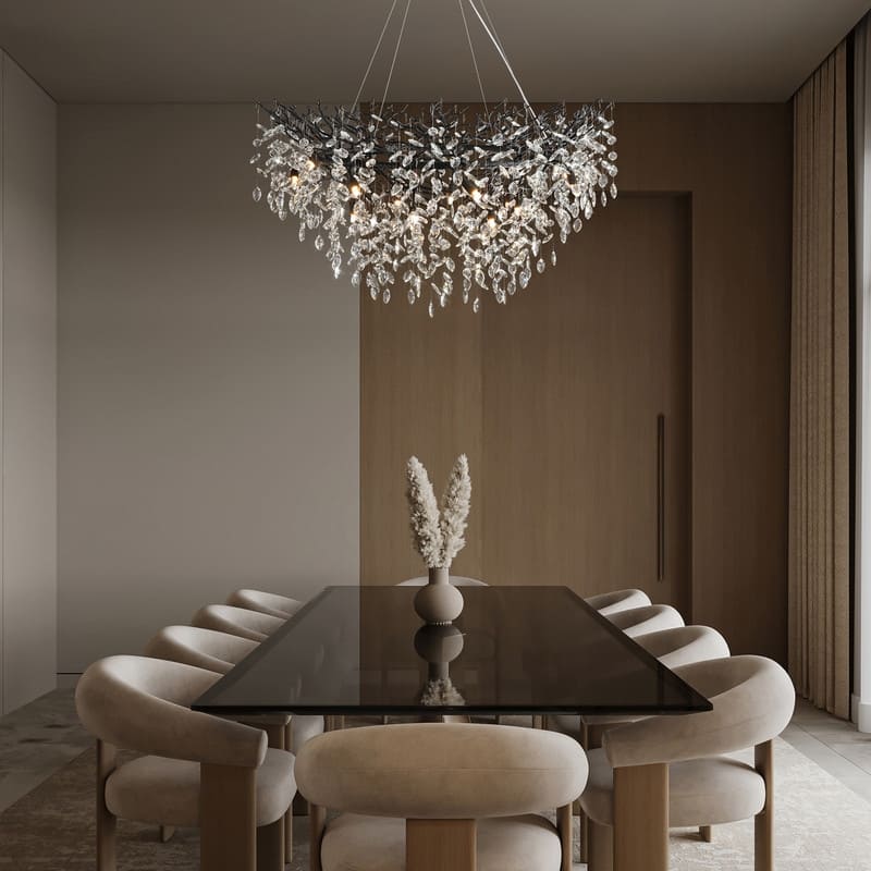 Modern Round Branch Crystal Chandelier, 600-1200mm Diameter, Marquise Cut Crystal Pendant Light
