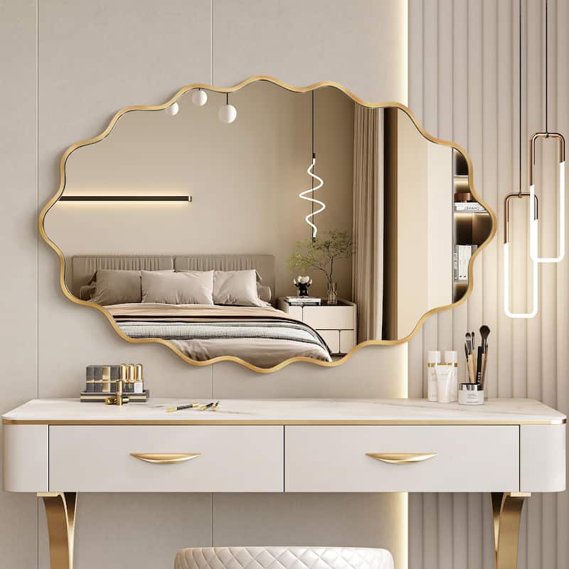 ALuminum Alloy Framed Wavy Oval Wall Mirror