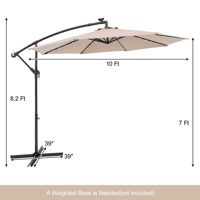 Costway 10 Ft Patio Solar LED Offset Umbrella 40 Lights Crank Cross
