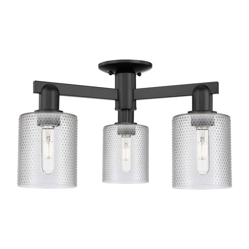 Innovations Lighting 716-3F-11-23 Cobbleskill Semi-Flush Cobbleskill 3 - Matte Black / Clear
