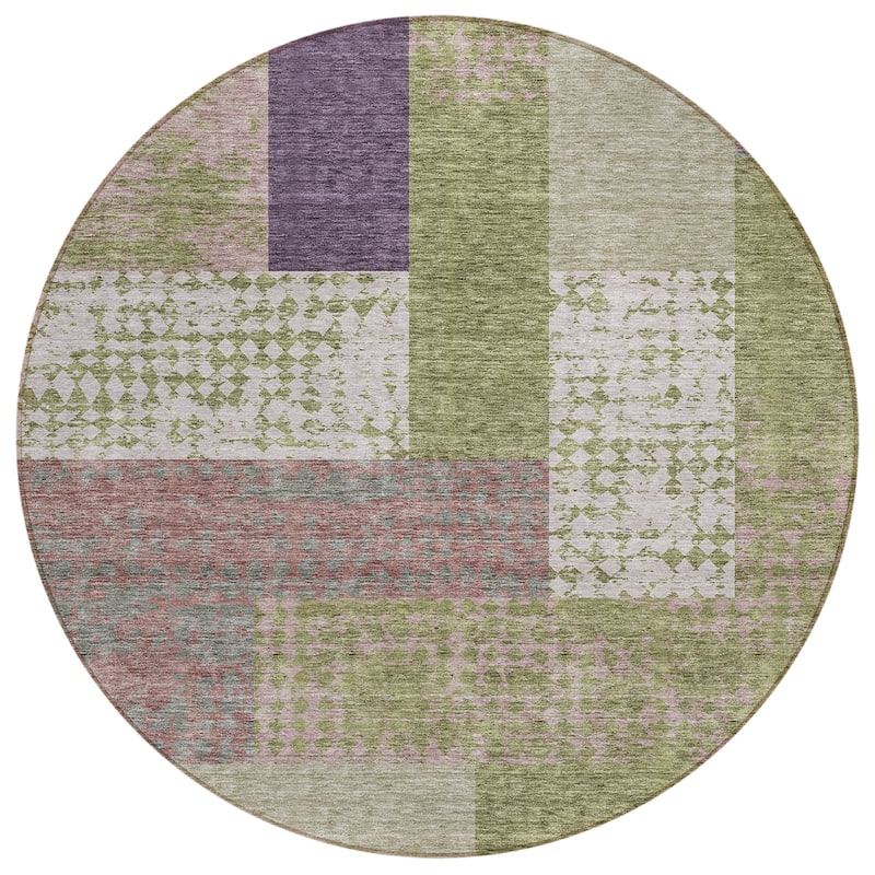 Machine Washable Indoor/ Outdoor Modern Blocks Chantille Rug