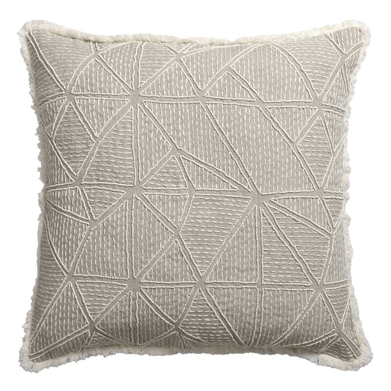 Sevita Hand-Woven Beige/Ivory Botanical Linen Throw Pillow, 20" x 20"
