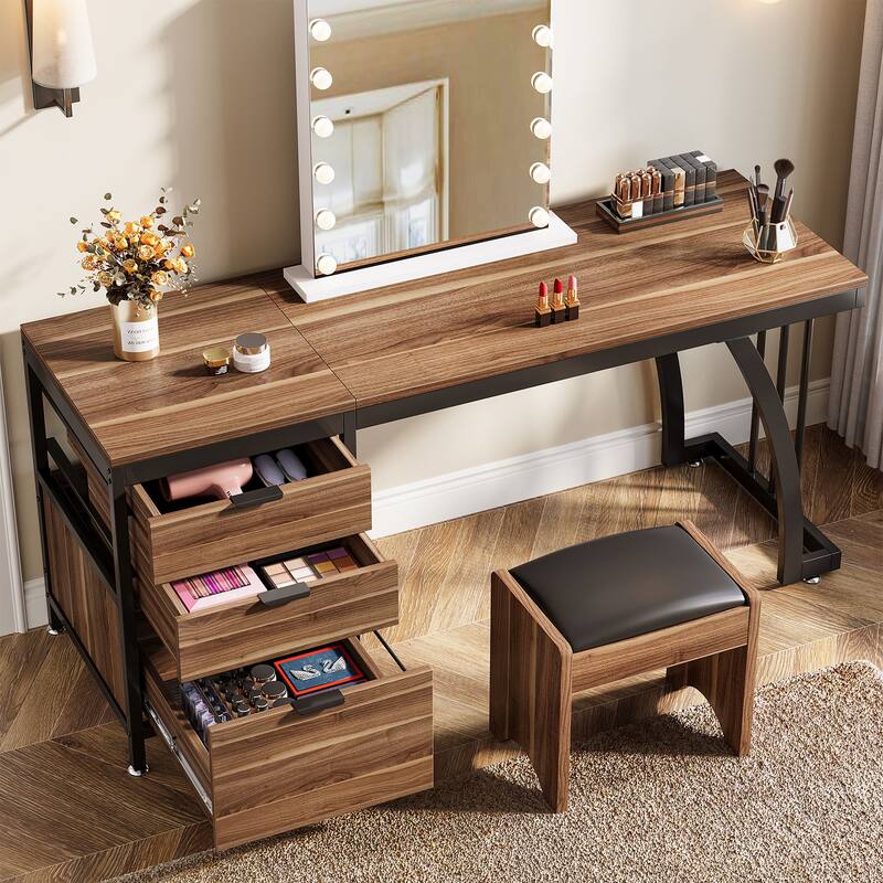 59" Large Vanity Desk with 3 Reversible Drawers, Chic Makeup Dressing Table Vanity Station for Women Girls Bedroom