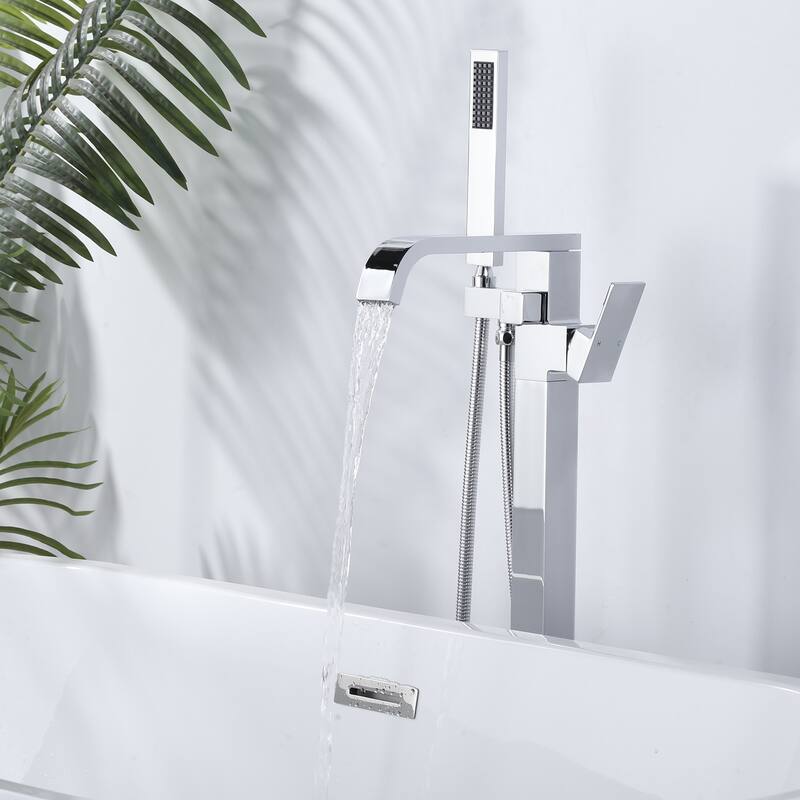 WOWOW Waterfall Single-Handle Freestanding Tub Faucet with Handshower