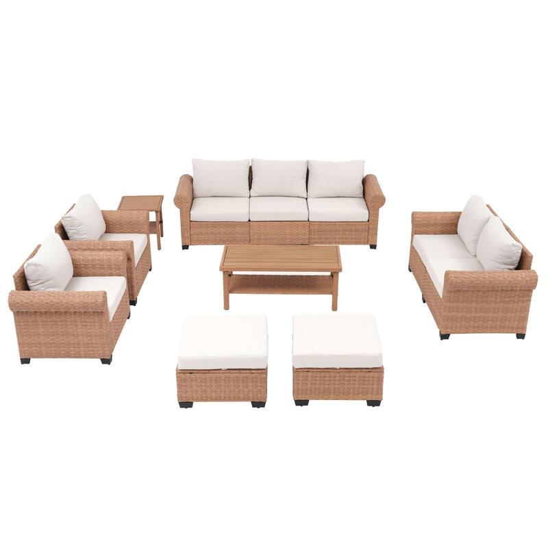 Outdoor 8-Piece Garden Patio Sofa Set With Table